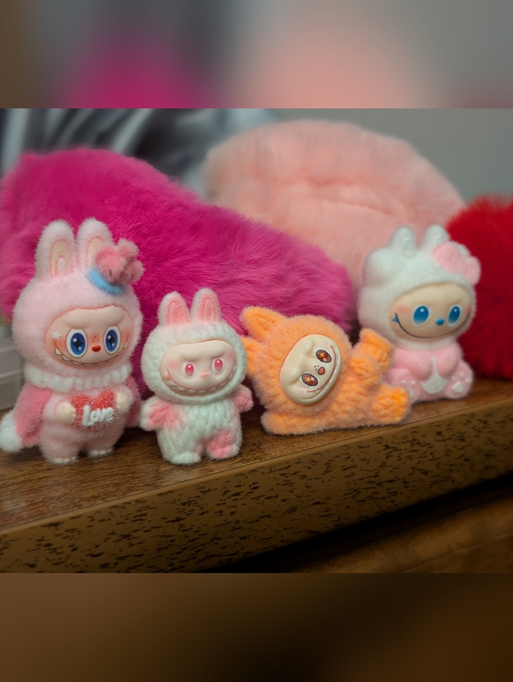 Kawaii Fuzzy Bunny Doll Set – Pastel Plush Mini Figures Bag Charms Bubu Friends
